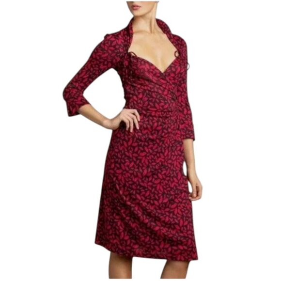 Diane von Furstenberg DVF Iconic Kiss Gildred Black Red Lip Wrap Silk Dress Sz 8 - Picture 2 of 16